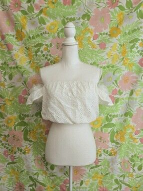 White Eyelet Off The Shoulder Cropped Blouse